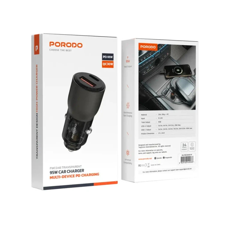 شارژر فندکی 95W شفاف Porodo PD-FWCH048