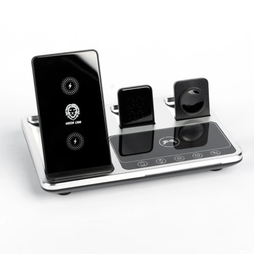 شارژر وایرلس گرین مدل GN4IN1WCSGY با توان ۱۵ وات و ۳ پورت USB Type C