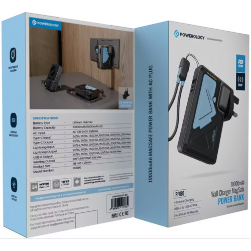 پاوربانک وایرلس پاورولوژی مدل PPBCHA80 ظرفیت 10000 میلیآمپرساعت