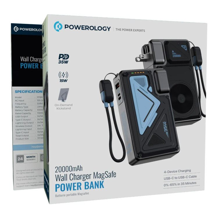 پاوربانک پاورولوژی مدل PPBMH104 ظرفیت ۲۰۰۰۰ میلیآمپر ساعت