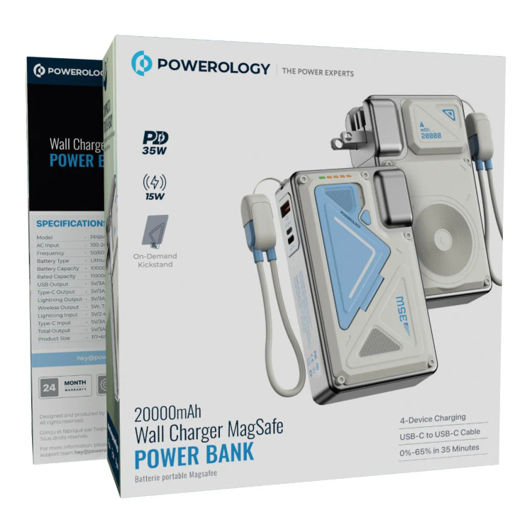 پاوربانک پاورولوژی مدل PPBMH104 ظرفیت ۲۰۰۰۰ میلیآمپر ساعت