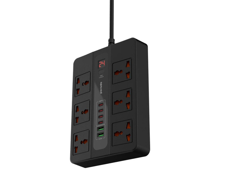 چند راهی برق 6 سوکت 3000 وات، 2 یو اس بی 24 وات و 4 تایپ سی 36 وات 3 متری پورودو