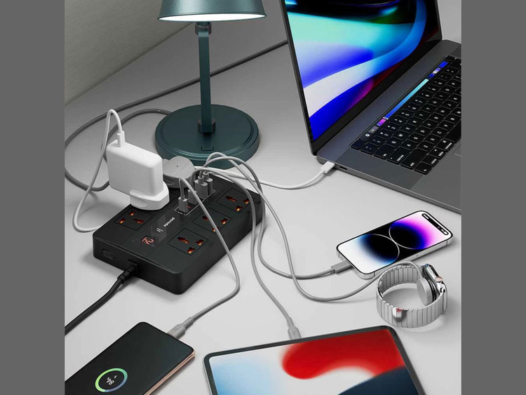 چند راهی برق 6 سوکت 3000 وات، 2 یو اس بی 24 وات و 4 تایپ سی 36 وات 3 متری پورودو