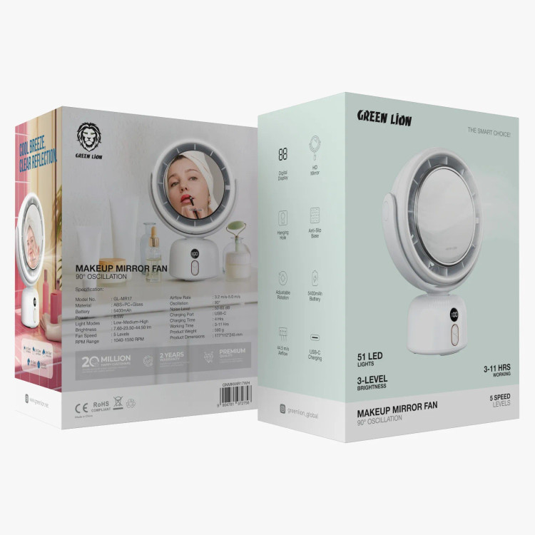 آینه آرایشی و پنکه رومیزی گرین لاین Green Lion Makeup Mirror Fan