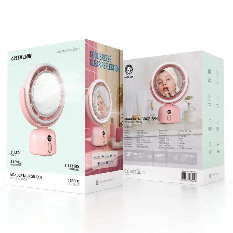 آینه آرایشی و پنکه رومیزی گرین لاین Green Lion Makeup Mirror Fan