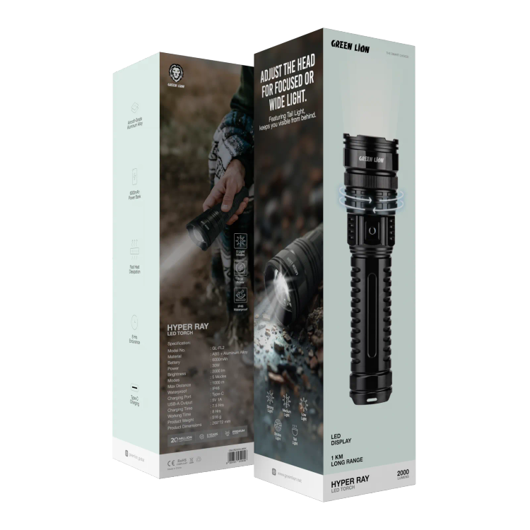چراغ قوه Hyper Ray گرین لاین Green Lion Hyper Ray LED Torch (GNHR2000LMBK)