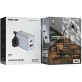 شارژر دیواری گرین لاین سری Premium با دو پورت ۲۰ وات مدل GNPD20W2UKGY