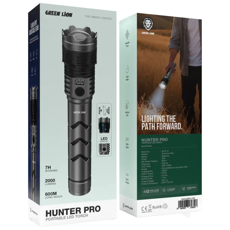 چراغ قوه گرین لاین مدل HUNTER PRO برد ۶۰۰ متر LED