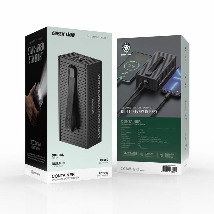 پاوربانک گرین لاین ظرفیت 30000 میلیآمپر باچراغ قوه مدل Container