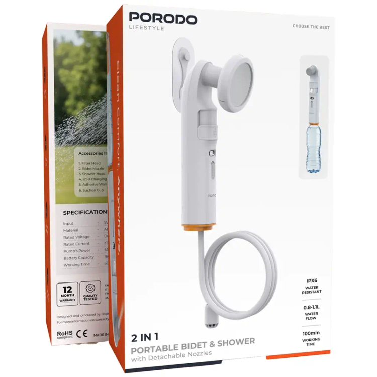 دوش و بیدت مسافرتی شارژی پرودو مدل PDLFSTPB55WH