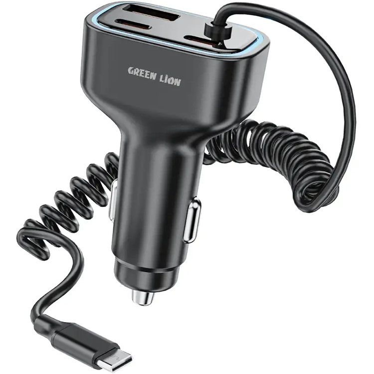 شارژر فندکی مشکی خودرو مدل Dual PD 90W با کابل USB-C داخلی گرین لاین