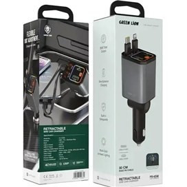شارژر فندکی 65 وات با کابل جمع شونده گرین لاین مدلRetractable