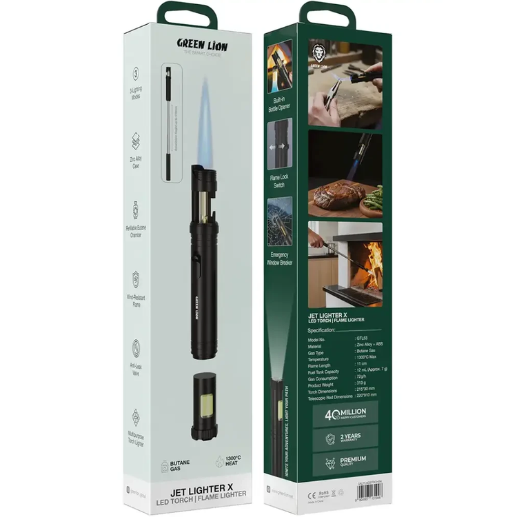 فندک اتمی گرین لاین مدل Jet Lighter X با شعله جت و چراغ قوه