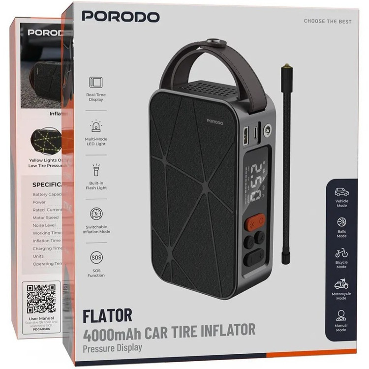 پمپ باد شارژی خودرو پرودو مدل Flator 4000mAh