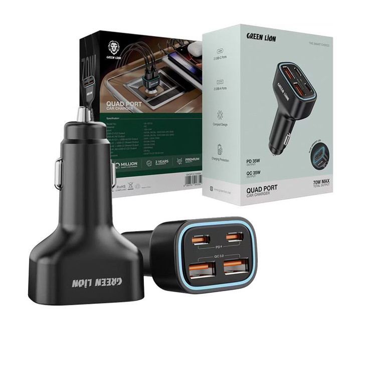 شارژر فندکی خودرو 70 وات گرین لاین مدل Quad Port