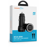 شارژر فندکی Porodo Blue Riva 60W دو پورت USB-C به همراه کابل USB-C به USB C