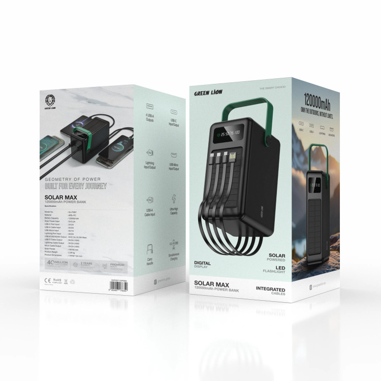 پاوربانک خورشیدی گرین لاین مدلSolar Max ظرفیت120000mAh