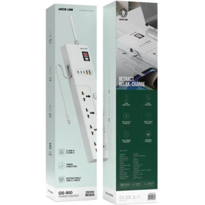 چندراهی برق گرین مدل GS-900 ظرفیت ۳۵۰۰ وات طول کابل ۳ متر.