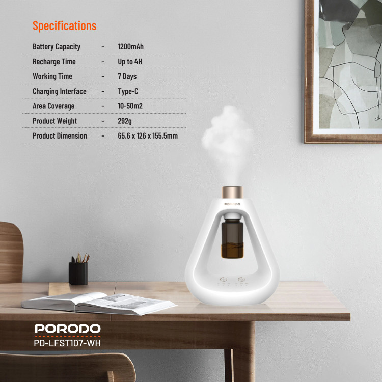 خوشبو کننده و بخور هوشمند پرودو Porodo Lifestyle Aroma Sphere Waterless Diffuser PD-LFST107-WH