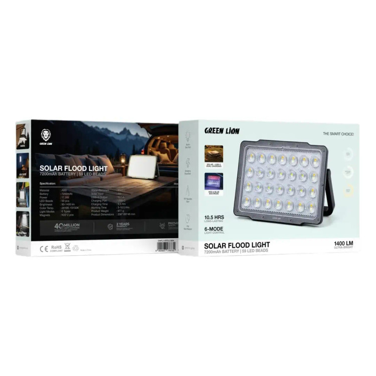 پروژکتور شارژی خورشیدی ۱۴۰۰ لومن گرین لاین مدل Solar Flood Light