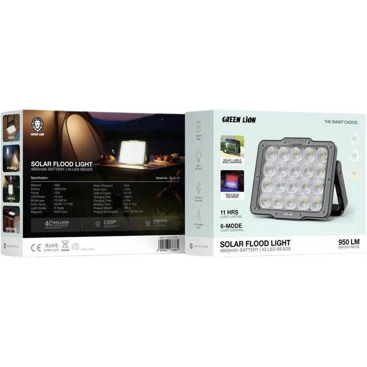 پروژکتور شارژی خورشیدی 950 لومن گرین لاین مدل Solar Flood Light
