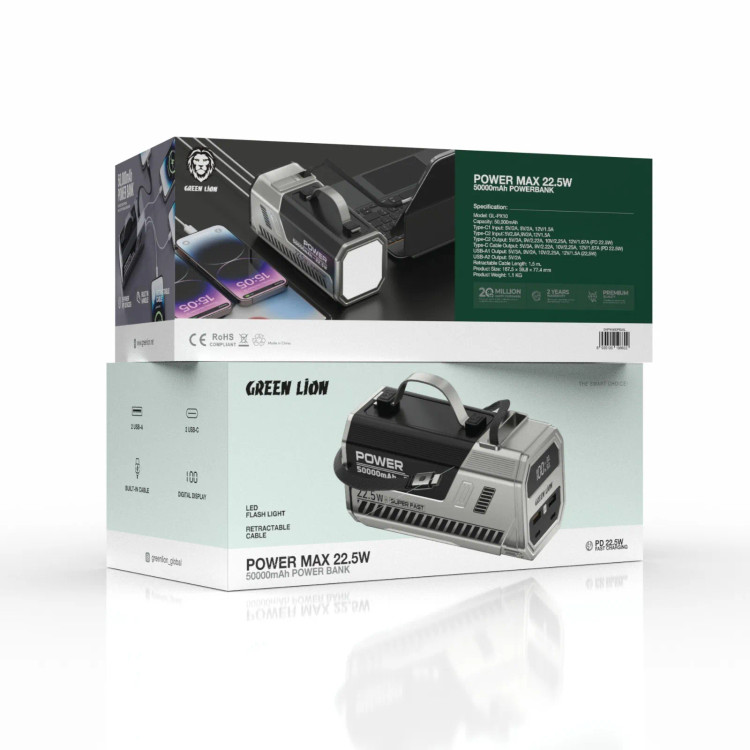 پاوربانک 22.5 وات گرین لاین مدل Power Max ظرفیت 50000 میلیآمپر