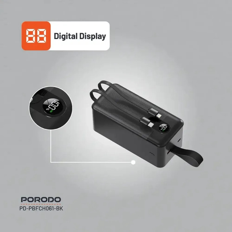 پاوربانک پرودو مدل Integrated Cables ظرفیت 50 هزار میلی آمپر با کابل متصل